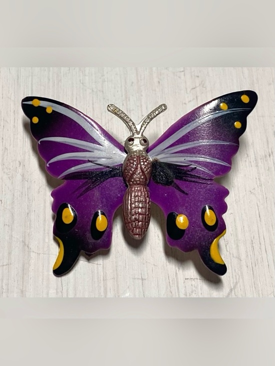 Vintage Jewelry - KORO Purple Metal Hand Painted Butterfly Brooch Vintage Boho Fairy Whimsigoth